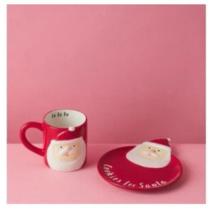 Magenta two Piece Ceramic Santa Mug & Cookie Plate Set
